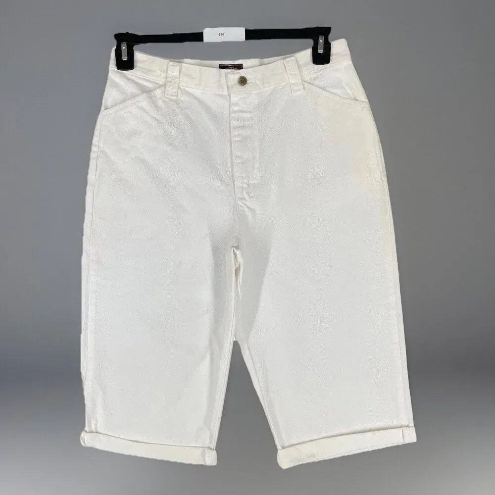 Riders Casuals White Denim Bermuda Shorts High Waist Cuffed Women's 10M Cotton - Picture 1 of 13